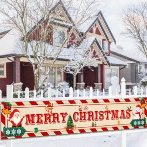 large merry christmas banner christmas outdoor yard sign decorations – red and white santa snowman xmas holiday hanging banner for indoor outdoor christmas new year party supplies (9.8×1.6 feet)