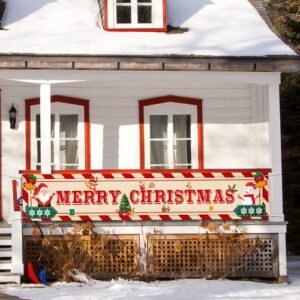 Large Merry Christmas Banner Christmas Outdoor Yard Sign Decorations - Red and White Santa Snowman Xmas Holiday Hanging Banner for Indoor Outdoor Christmas New Year Party Supplies (9.8x1.6 feet)