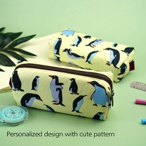 LParkin Penguins Canvas Pencil Case Pen Bag Pouch Stationary Case Makeup Cosmetic Bag Gadget Box