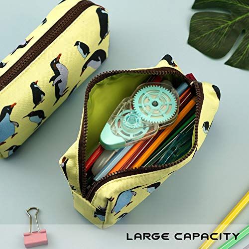 LParkin Penguins Canvas Pencil Case Pen Bag Pouch Stationary Case Makeup Cosmetic Bag Gadget Box