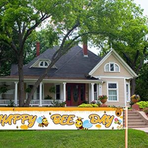 Large Happy Bee Day Banner | Bumble Bee Birthday Party Decoration | Happy Bee Day Party Supplies | Bumblebee Baby Shower Decoration - 9.8 x 1.6FT