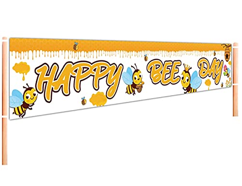 Large Happy Bee Day Banner | Bumble Bee Birthday Party Decoration | Happy Bee Day Party Supplies | Bumblebee Baby Shower Decoration - 9.8 x 1.6FT