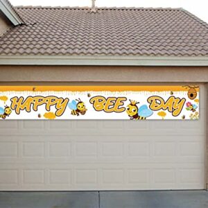 Large Happy Bee Day Banner | Bumble Bee Birthday Party Decoration | Happy Bee Day Party Supplies | Bumblebee Baby Shower Decoration - 9.8 x 1.6FT