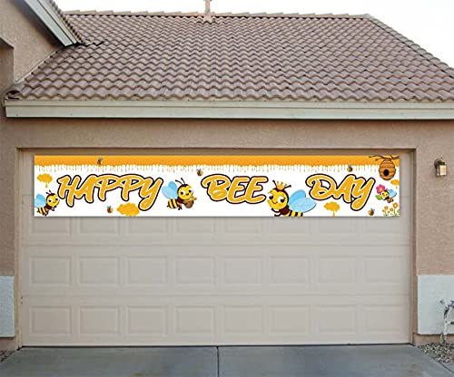 Large Happy Bee Day Banner | Bumble Bee Birthday Party Decoration | Happy Bee Day Party Supplies | Bumblebee Baby Shower Decoration - 9.8 x 1.6FT