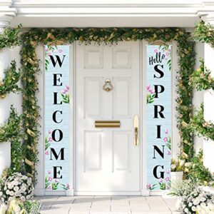 jiudungs spring decoration outdoor hello spring banner spring welcome sign spring front porch door indoor decor spring party supplies for home classroom office