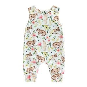 tetyseysh baby girls summer casual jumpsuits clothes outfits sleeveless rabbit floral rompers (white , 6-12 months )