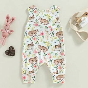 tetyseysh Baby Girls Summer Casual Jumpsuits Clothes Outfits Sleeveless Rabbit Floral Rompers (White , 6-12 Months )