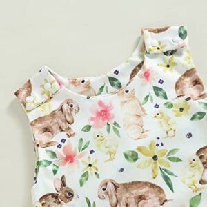 tetyseysh Baby Girls Summer Casual Jumpsuits Clothes Outfits Sleeveless Rabbit Floral Rompers (White , 6-12 Months )