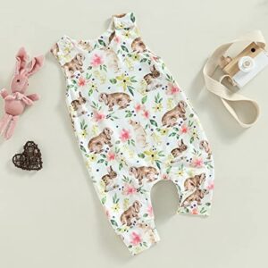 tetyseysh Baby Girls Summer Casual Jumpsuits Clothes Outfits Sleeveless Rabbit Floral Rompers (White , 6-12 Months )