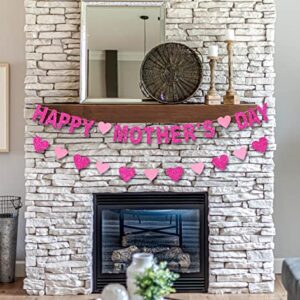 JOZON Happy Mother's Day Banner and Heart Banner Rose Red Pink Glitter Mothers Day Garland Banner with Heart Signs Thanks Mom Best Mom Ever Family Photo Props Backdrops Mother’s Day Party Decorations