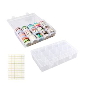 2 pack 15 large compartments organizer box clear plastic jewelry storage container box craft organizer case with removable dividers for beads small parts jewelry crafts(10.8″ × 6.5″ x 2.2″)