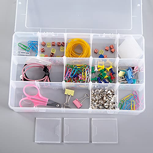 2 Pack 15 Large Compartments Organizer Box Clear Plastic Jewelry Storage Container Box Craft Organizer Case with Removable Dividers for Beads Small Parts Jewelry Crafts(10.8" × 6.5" x 2.2")