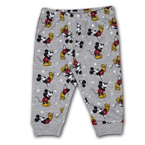 Disney Mickey Mouse Boys’ Short Sleeve Bodysuit, Bib and Joggers Set for Newborn – Red/Grey or Blue/Grey