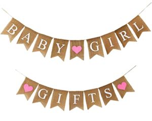 shimmer anna shine baby girl and gifts burlap banner for baby shower decorations and gender reveal party (pink hearts)