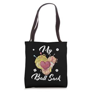 my ball sack | funny knitting yarn crochet supplies storage tote bag