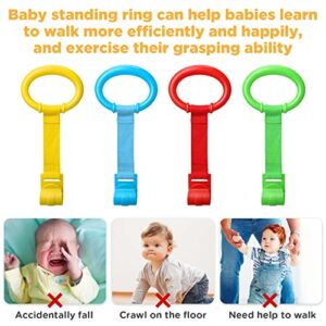 12 Pieces Baby Pull Up Rings Baby Crib Pull Rings 4 Color Baby Cot Hanging Rings Baby Walking Assistant Baby Walking Crib Hook Safety Toddler Pull Up Bar for Baby Infant Toddler