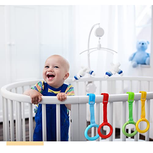 12 Pieces Baby Pull Up Rings Baby Crib Pull Rings 4 Color Baby Cot Hanging Rings Baby Walking Assistant Baby Walking Crib Hook Safety Toddler Pull Up Bar for Baby Infant Toddler