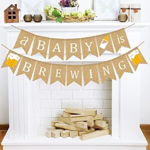 Doumeny Jute Burlap A Baby is Brewing Banner Baby Shower Decorations Banner Gender Reveal Bunting Garland Baby Bottle Burlap Bunting Oh Baby Garland Welcome Baby Banner Beer Mug Diaper Party Supplies