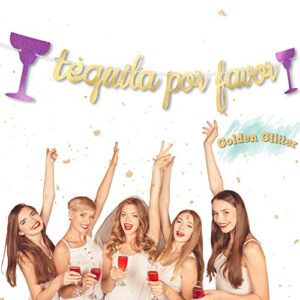 tequila por favor banner gold glitter bachelorette party margarita glass engagement wedding theme decorations for signs garland bridal shower hen night bunting decor supplies