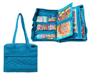 yazzii quilter’s project bag with 19 pockets – portable storage bag organizer – multipurpose storage organizer for quilting, patchwork, embroidery, needlework, papercraft & beading-aqua