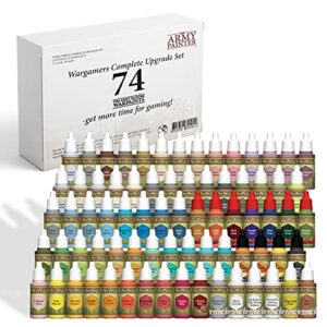 the army painter – wargamers complete upgrade miniature paint sets – acrylic model paints for plastic models, 74 warpaints – 57 acrylic, 3 metallic, 7 effects warpaints for models,7 quickshade washes