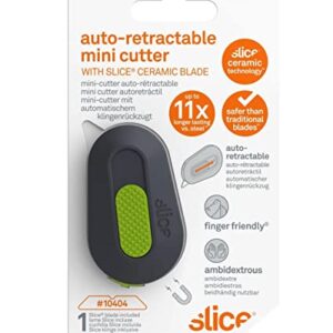 Slice 10514 Mini Box Cutter, Package and Box Opener, Safe Ceramic Blade Retracts Automatically, Stays Sharp Up to 11x Longer, Right or Left Handed, Keychain, Magnetic, Pack of 1