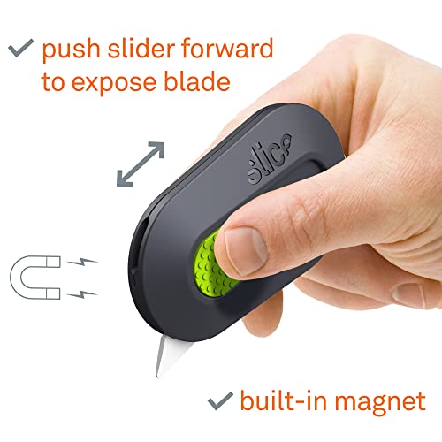 Slice 10514 Mini Box Cutter, Package and Box Opener, Safe Ceramic Blade Retracts Automatically, Stays Sharp Up to 11x Longer, Right or Left Handed, Keychain, Magnetic, Pack of 1