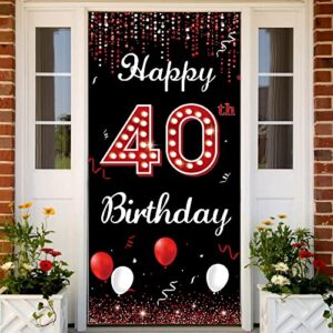 40th birthday door banner backdrop, happy 40th birthday decorations for women red black, 40 years birthday photo props, 40 birthday party yard sign supplies for outdoor indoor sturdy, vicycaty