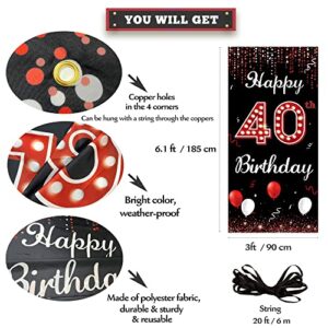 40th Birthday Door Banner Backdrop, Happy 40th Birthday Decorations for Women Red Black, 40 Years Birthday Photo Props, 40 Birthday Party Yard Sign Supplies for Outdoor Indoor Sturdy, Vicycaty