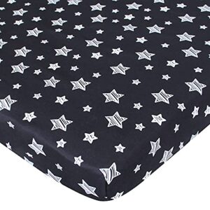 pack and play sheets fitted boy, mini crib sheets fits 39″x 27″x 5″ graco playard playpen, black star print pack and play fitted sheets for mini crib bedding