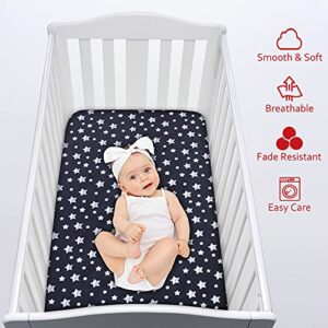 Pack and Play Sheets Fitted Boy, Mini Crib Sheets fits 39"x 27"x 5" Graco Playard Playpen, Black Star Print Pack and Play Fitted Sheets for Mini Crib Bedding