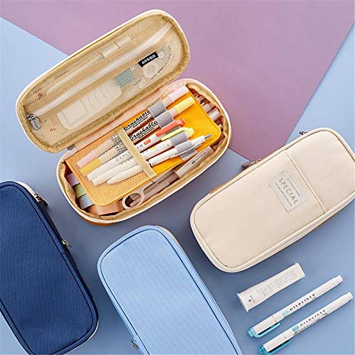 CENGNIAN Students School Pencil Case, Big Capacity Office Stationery Bag for Men, Zipper Organizer Pouch, Durable Pencil Box for Students, Makeup Storage Organizer Holder for Women (Khaki)