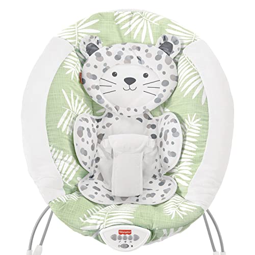 ​Fisher-Price Snow Leopard Deluxe Bouncer, Bouncing Baby seat with Soothing Music, Sounds, and Vibrations