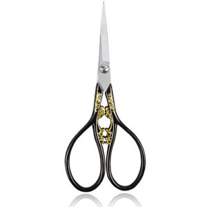 bihrtc 4.33 inches vintage european style stainless steel auspicious clouds scissors for needlework, embroidery, sewing, craft, art work & everyday use (black)