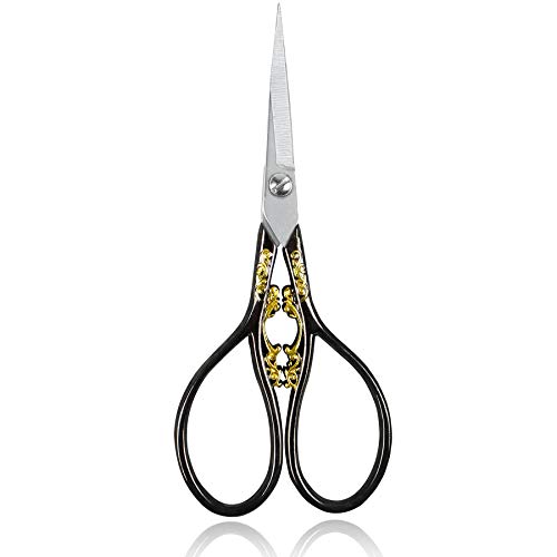 BIHRTC 4.33 Inches Vintage European Style Stainless Steel Auspicious Clouds Scissors for Needlework, Embroidery, Sewing, Craft, Art Work & Everyday Use (Black)