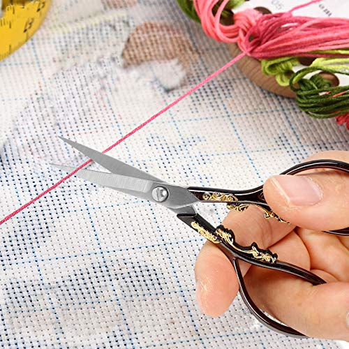 BIHRTC 4.33 Inches Vintage European Style Stainless Steel Auspicious Clouds Scissors for Needlework, Embroidery, Sewing, Craft, Art Work & Everyday Use (Black)