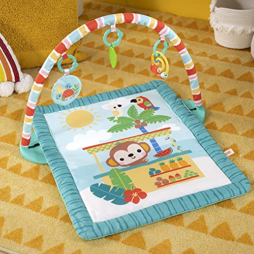 Bright Starts Tiki Bar Baby Activity Gym & Tummy Time Mat with Bar and 3 , Newborn to 3 Years