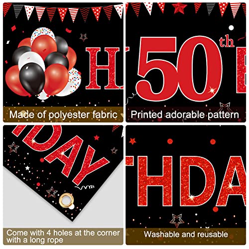 Red Black Happy 50th Birthday Banner Decorations for Women Men, Black and Red Happy 50 Bday Yard Banner Sign Party Supplies, 50 Year Old Birthday Decor for Indoor Outdoor