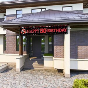 Red Black Happy 50th Birthday Banner Decorations for Women Men, Black and Red Happy 50 Bday Yard Banner Sign Party Supplies, 50 Year Old Birthday Decor for Indoor Outdoor