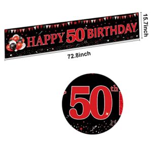 Red Black Happy 50th Birthday Banner Decorations for Women Men, Black and Red Happy 50 Bday Yard Banner Sign Party Supplies, 50 Year Old Birthday Decor for Indoor Outdoor