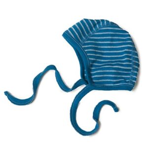hocosa baby cap in organic merino wool, blue/white stripe, size 1 (0-6 mo)