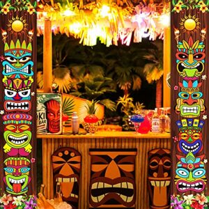 Tiki Banner Luau Hawaiian Party Decorations Set Tiki Totem Porch Sign for Aloha Tropical Hawaii Hibiscus Wall Hanging Decor Door Banner Carnival Party Jungle Background Backdrop (Tiki Luau Banner)