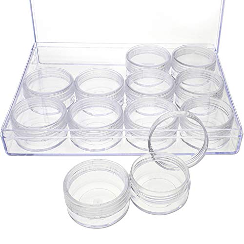 The Beadsmith Personality Case - Clear Storage Organizer Box – 6.4 x 4.8 x 1 inches - Includes 12 Small Containers with lids - 1.5 x 0.8 inches, Bead Holder