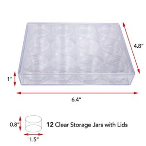 The Beadsmith Personality Case - Clear Storage Organizer Box – 6.4 x 4.8 x 1 inches - Includes 12 Small Containers with lids - 1.5 x 0.8 inches, Bead Holder