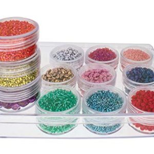 The Beadsmith Personality Case - Clear Storage Organizer Box – 6.4 x 4.8 x 1 inches - Includes 12 Small Containers with lids - 1.5 x 0.8 inches, Bead Holder