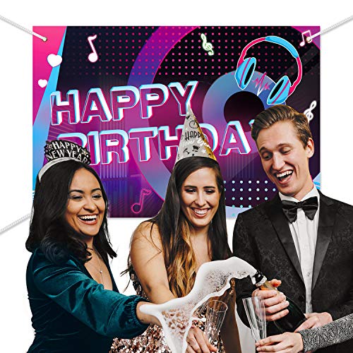 Music Happy Birthday Backdrops, Musical Themes Birthday Yard Sign, Karaoke Party Decorations Short Video Studio Banner, Photography Background for Boy Girl Music Notes Party Supplies 7x4.3FT
