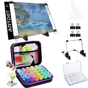 artdot diamond painting accessories for diamond art kits, a4 light board and 30 slots diamond painting storage containers