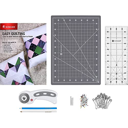 SINGER Learn to Quilt Sewing Kit for Beginners and Adults with Rotary Cutter, Cutting Mat, Acrylic Ruler, and More