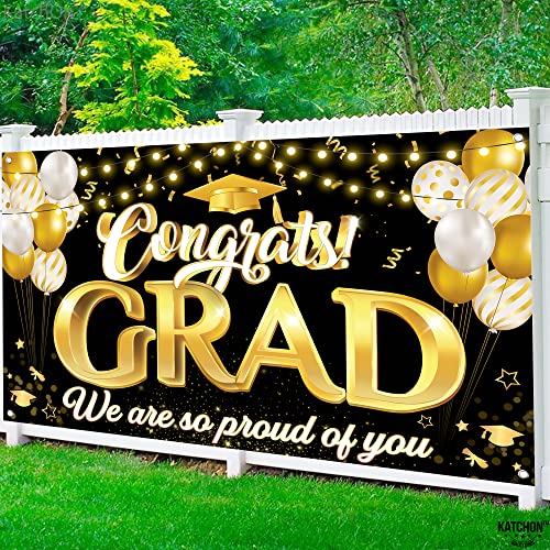 Congrats Grad We Are So Proud Of You Banner - Large, 72x44 Inch | Congrats Grad Banner for Black and Gold Graduation Decorations | Graduation Banner, Black and Gold Graduation Party Decorations 2023