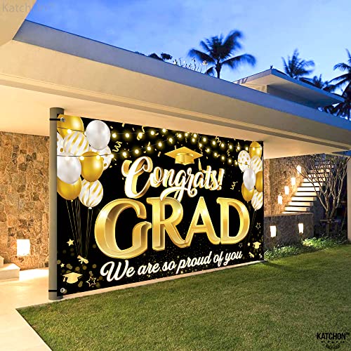 Congrats Grad We Are So Proud Of You Banner - Large, 72x44 Inch | Congrats Grad Banner for Black and Gold Graduation Decorations | Graduation Banner, Black and Gold Graduation Party Decorations 2023